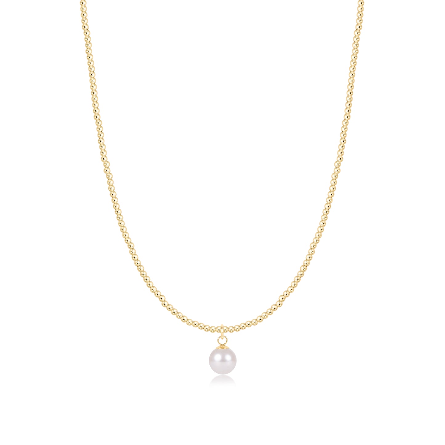 15" Choker Beaded - Classic Gold 2mm - Classic Pearl 8mm Charm