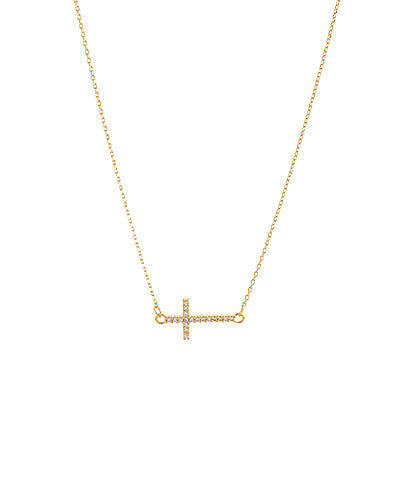 Side Cross Necklace - Stud Gold