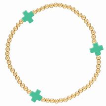 Signature Cross Gold Pattern 3mm Bead Bracelet - Emerald