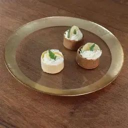Glass rnd platter (lg) Gold ri