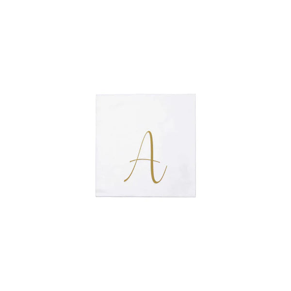 "A" Gold Monogram Cocktail Napkin - 20 count