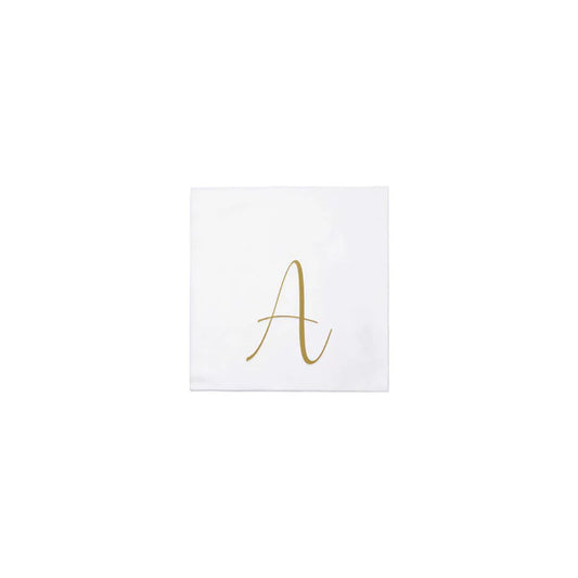 "A" Gold Monogram Cocktail Napkin - 20 count