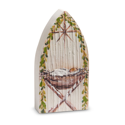 8 Jesus in Manger Textured Wood Block