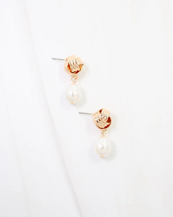 Branson Knot and Pearl Drop Earring Gold