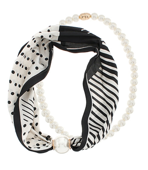 Dot Stripe Scarf Pearl Necklace