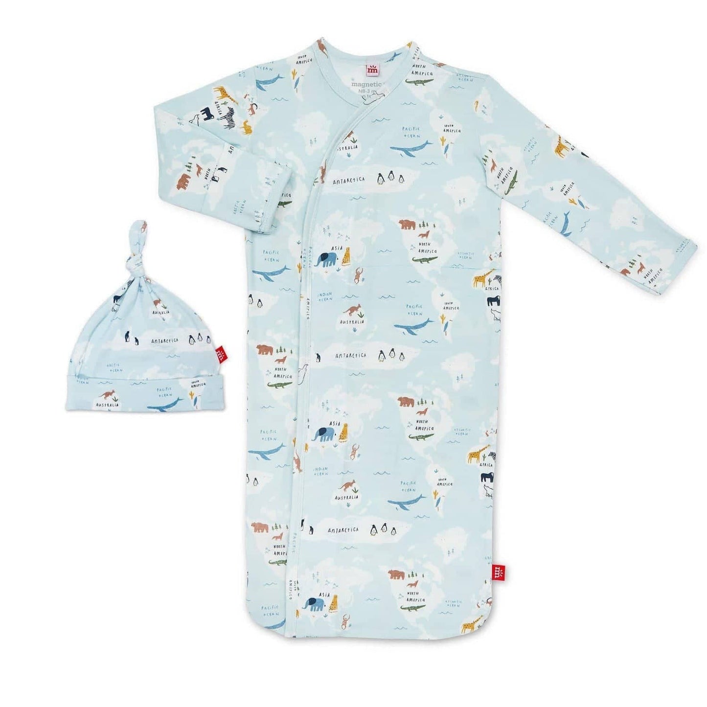 Sea The World Modal Magnetic Cozy Sleeper Gown + Hat Set NB-3M