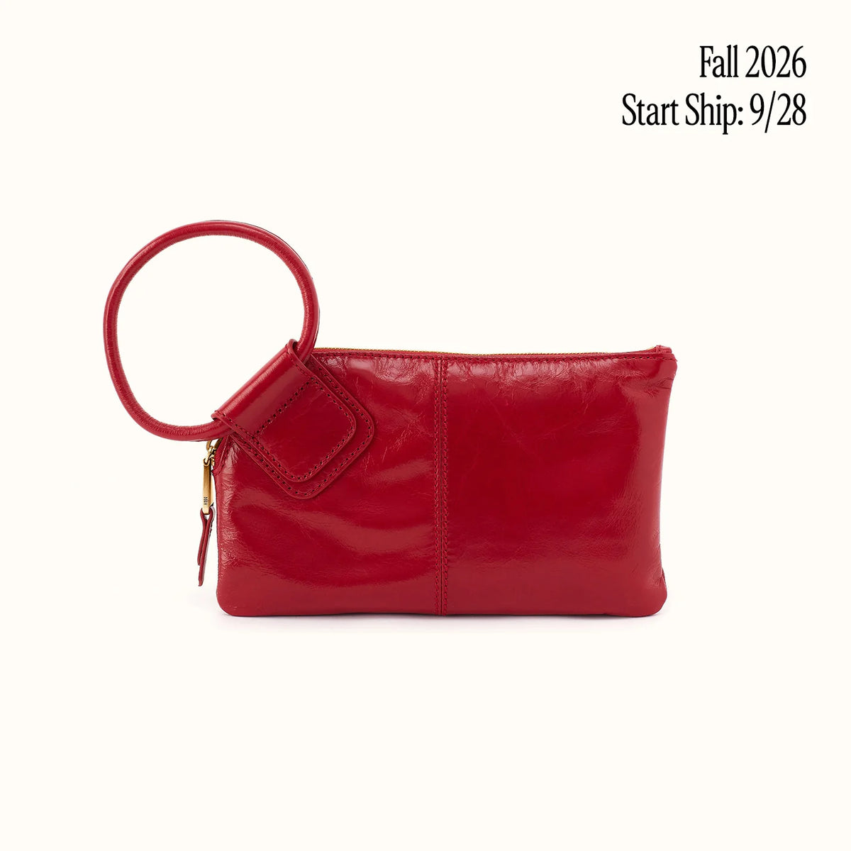 Sable Wristlet In Polished Leather - True Red