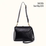 Alba Frame Large Shoulder In Polished Leather - Black