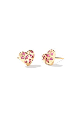Holland Heart Stud Earring Gold Pink Crystal
