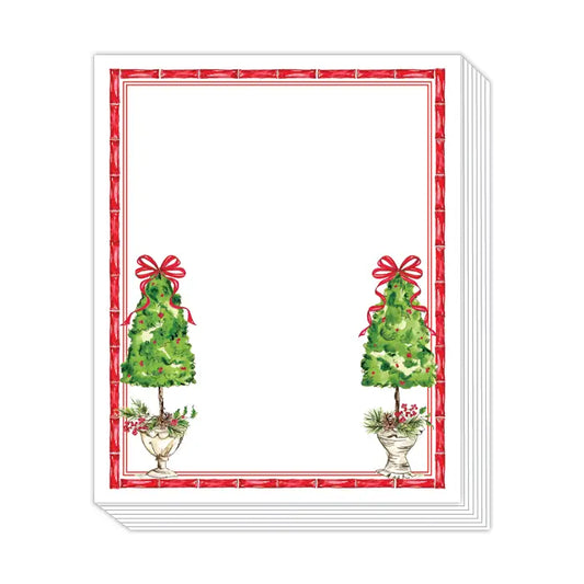 Red Bamboo Border with Holiday Topiaries Stack Pad