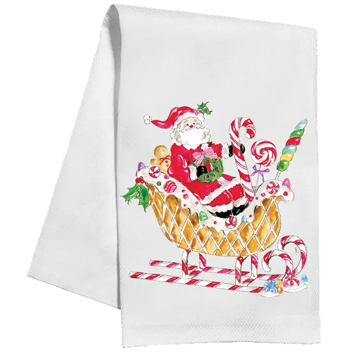 Santa in Candy Sleigh and Gingerbread Kitchen Towel