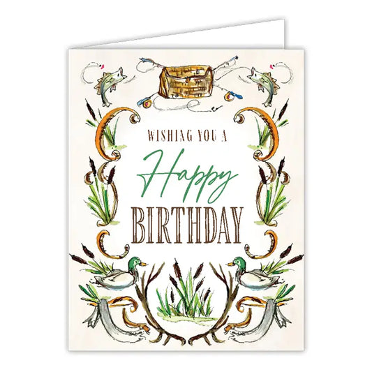 Wishing You Happy Birthday Fishing Hunting Greeting Card