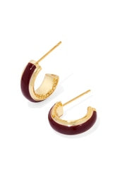 Ainsley Huggie  Earring Gold Burgundy Enamel