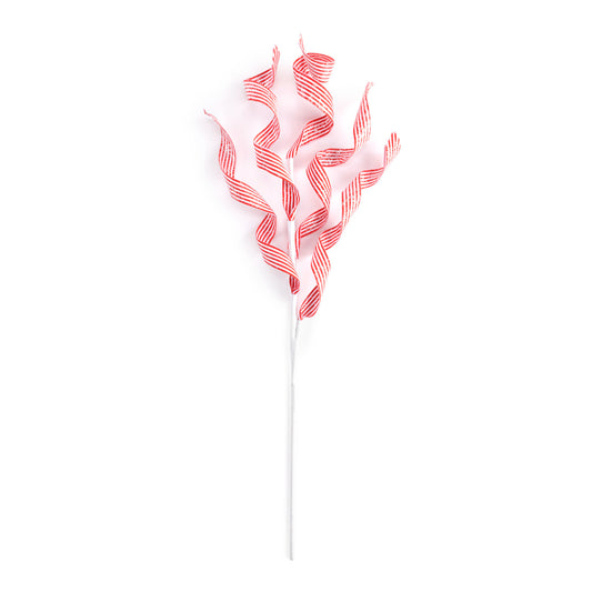 Red and White Curly Ribbon Spray Pick - 28in