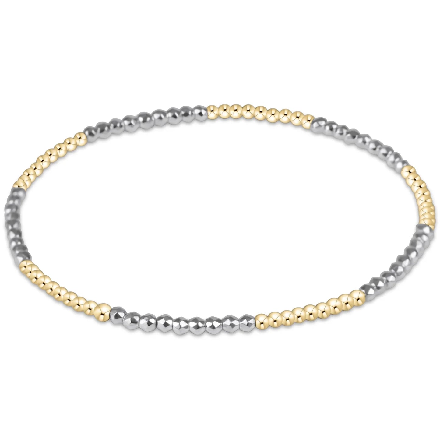 blissful pattern 2mm bead bracelet - bright silver faceted hematite
