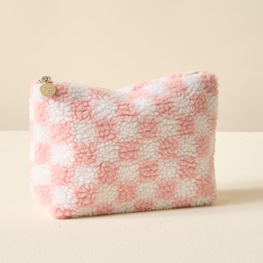 Zippered Teddy Pouch - Check Blush