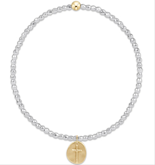 Bright Silver Faceted Hematite 2mm Bead Bracelet - Signature Cross