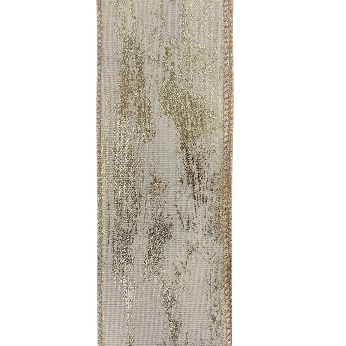 2.5" x 10YD Wired Gold-Cream Metallic Edge Ribbon