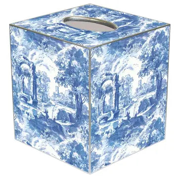 Blue Italian Toile Handmade Tissue Box Cover
