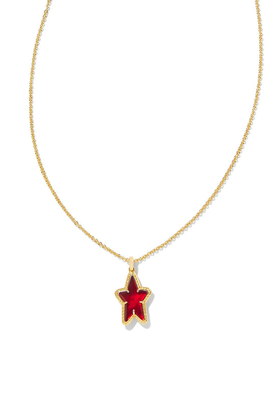 Ada Star Short Pendant Necklace Gold Red