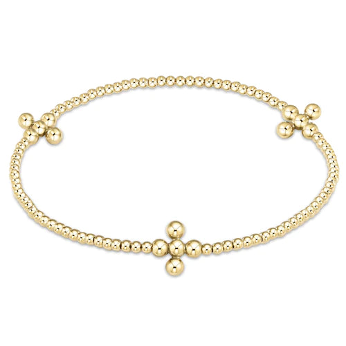 Signature Cross Gold 2mm Bead Bracelet Cross 3mm