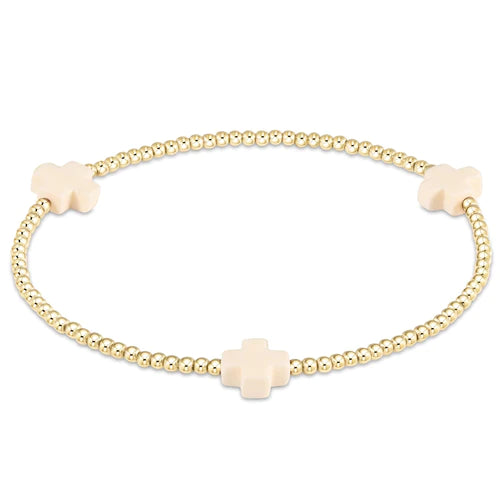 Signature Cross Gold Pattern 2mm Bead Bracelet-Off White