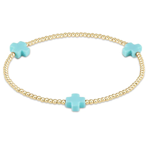 Signature Cross Gold Pattern 2mm Bead Bracelet-Turquoise