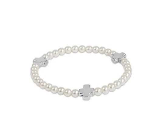 Signature Cross Pearl Pattern 4mm Bead Bracelet