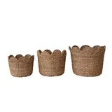 Braided Bankuan & Rattan Baskets w/ Scalloped Edge,