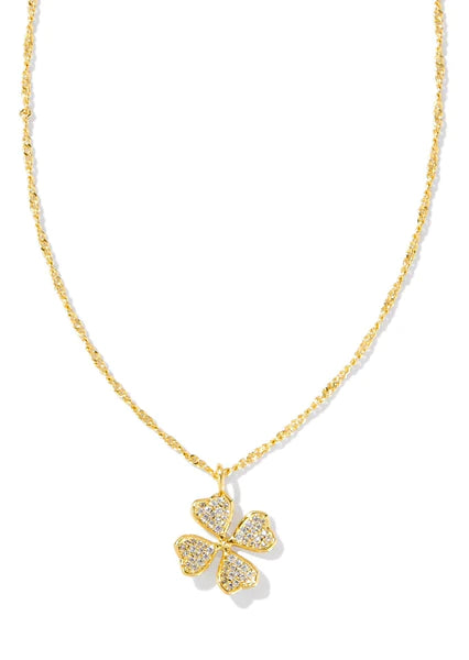 Clover Crystal Pendant Necklace Gold White Crystal