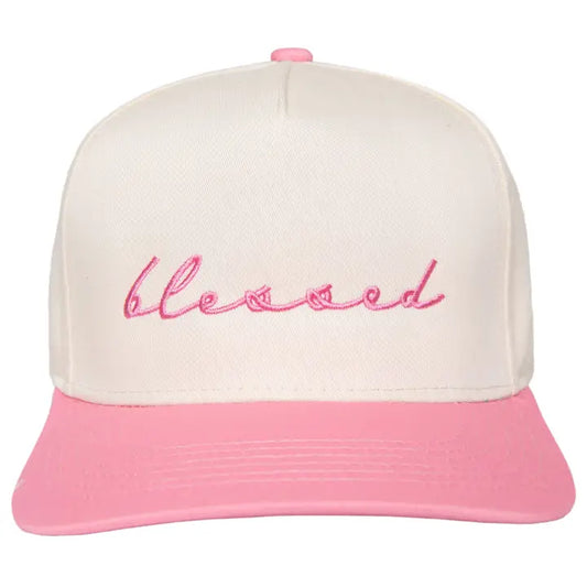 Blessed (Cursive) Two-Toned Trucker Hat - Pink