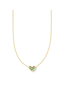 Holland Heart Pend Necklace Gold Green Crystal
