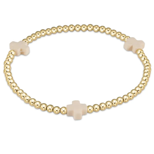 Signature Cross Gold Pattern 3mm Bead Bracelet-Off White