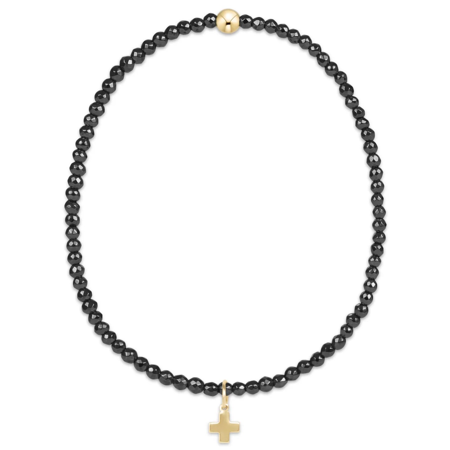 Faceted Hematite 2mm Bead Bracelet - Signature Cross