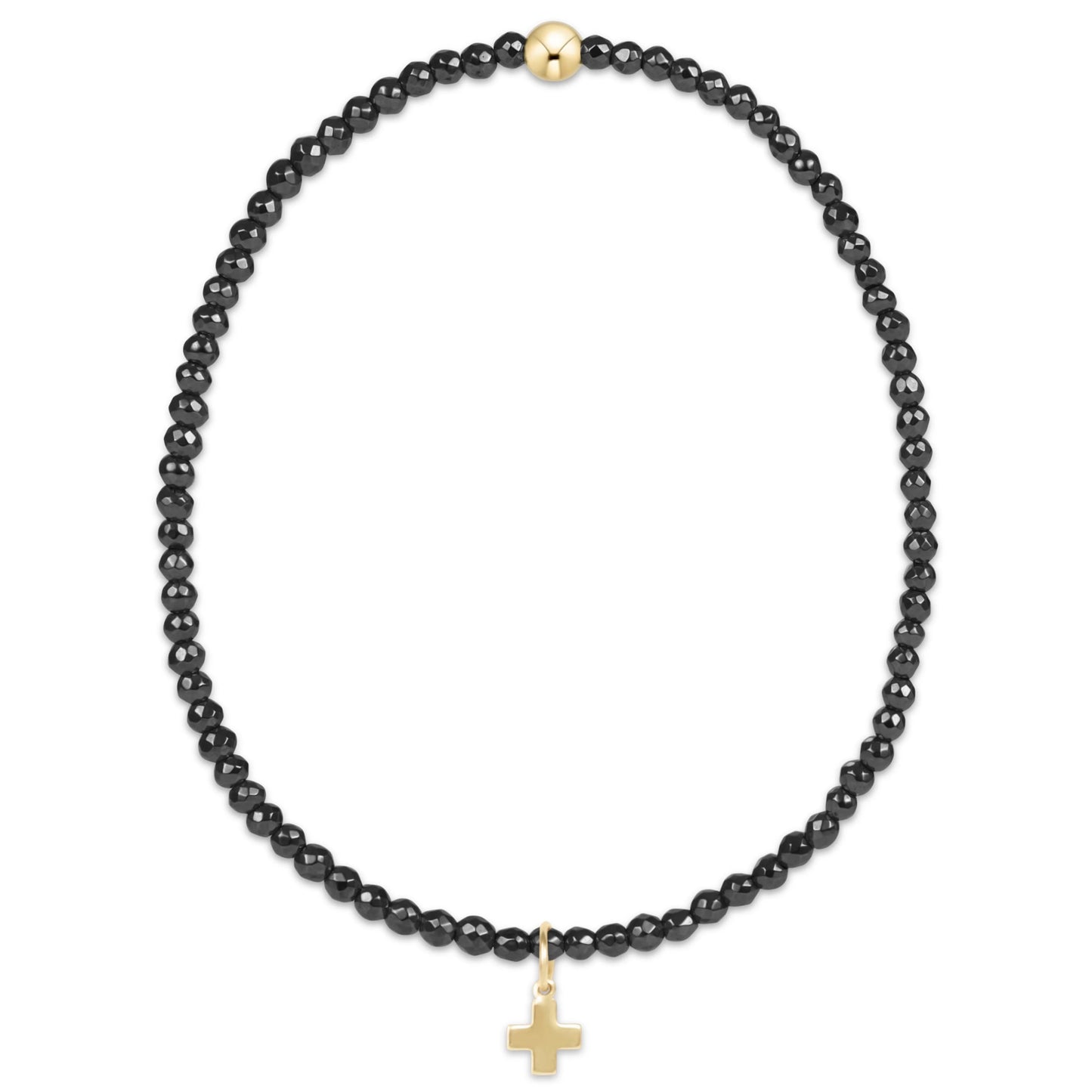 extends faceted hematite 2mm bead bracelet - signature cross gold charm