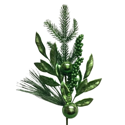 METALLIC BAY LEAF / PINE / BALL SPRAY 22.75" - EMERALD