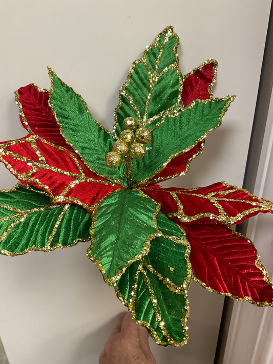 24" Glitter Vein Poinsettia Stem