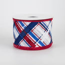 2.5"X10YD WIRED RIBBON -DIAGONAL MULTI WIDTH PLAID RED/WHITE/ BLUE/NAVY