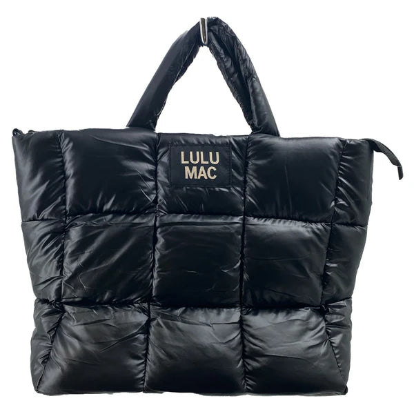 Large Puffer Metallic Handbag- Black