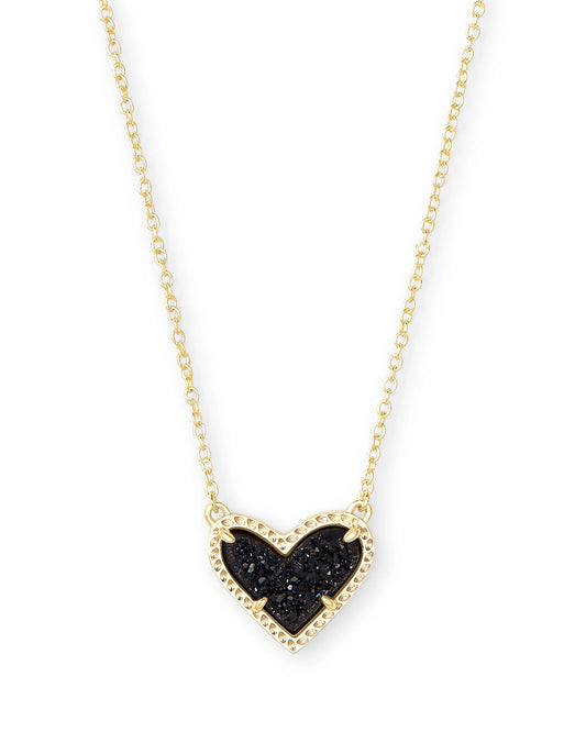 Ari Heart Pendant Gold Black Drusy