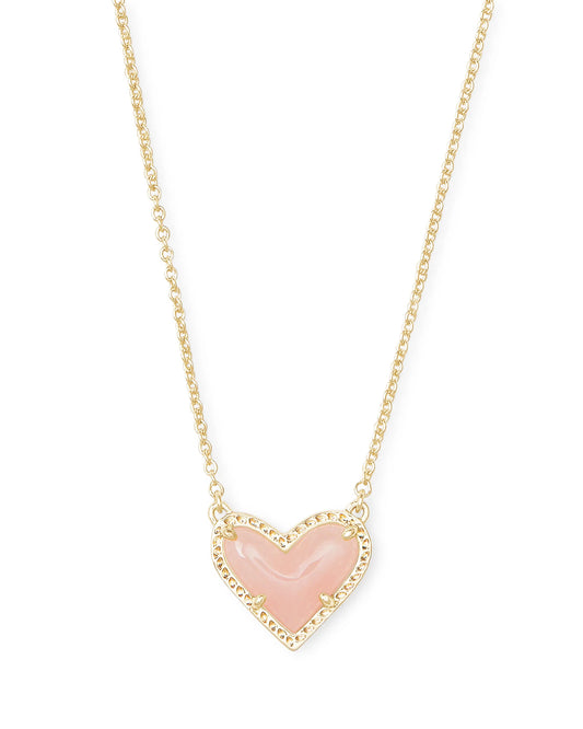 Ari Heart Pendant  - Gold Rose Quartz