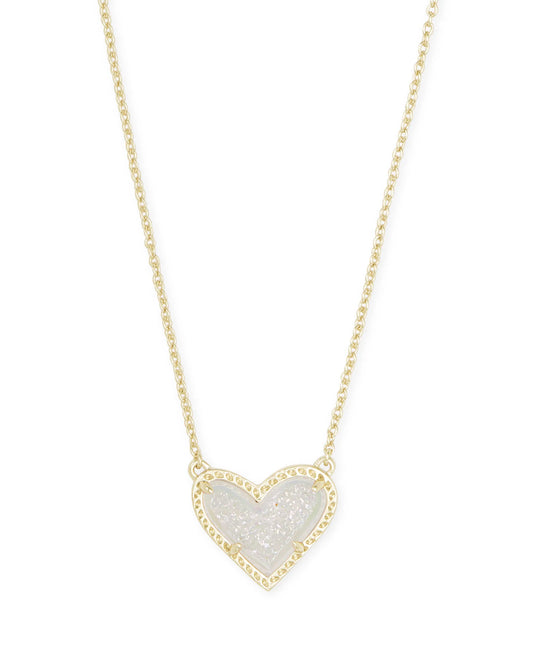 Ari Heart Pendant Gold Iridescent Drusy