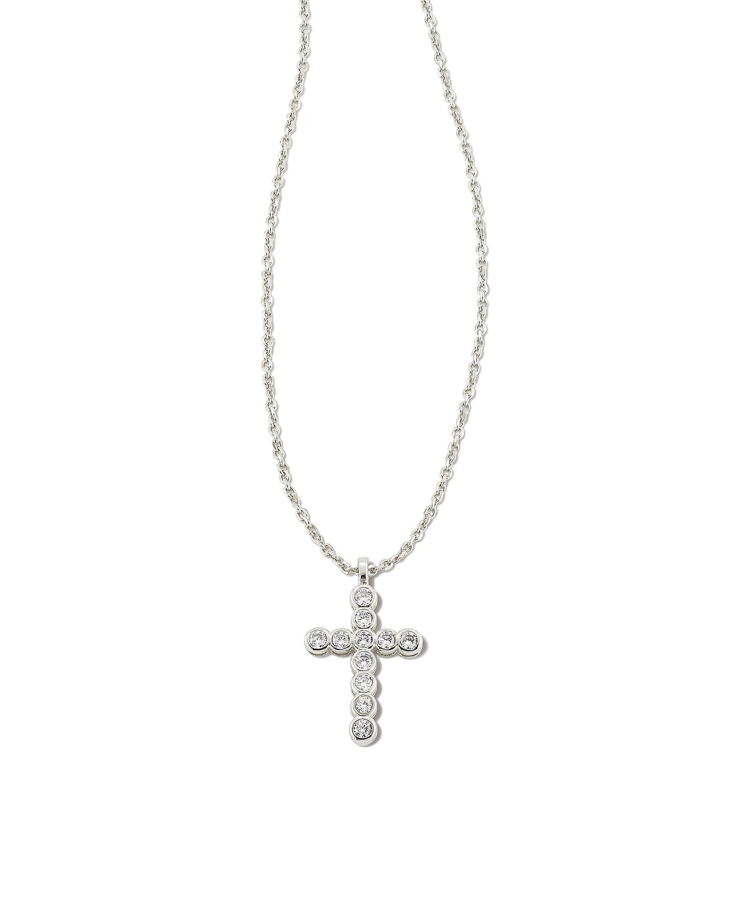 Boxed Cross Crystal Pendent Necklace RHOD CZ