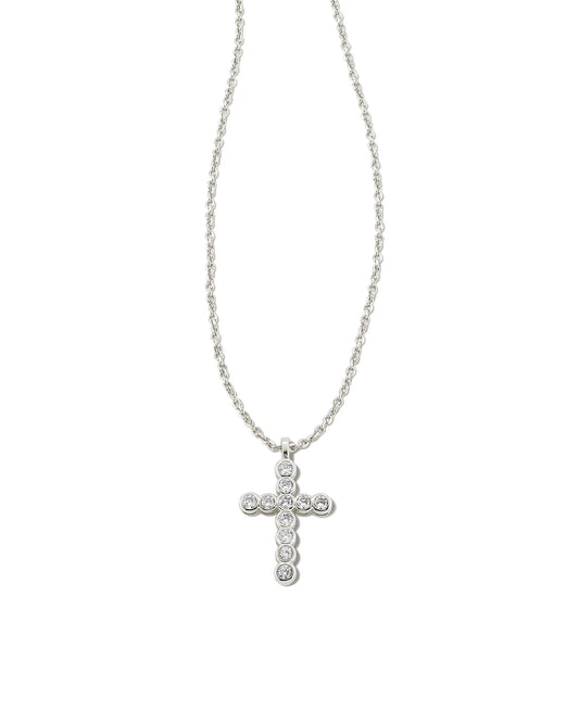 Boxed Cross Crystal Pendent Necklace RHOD CZ