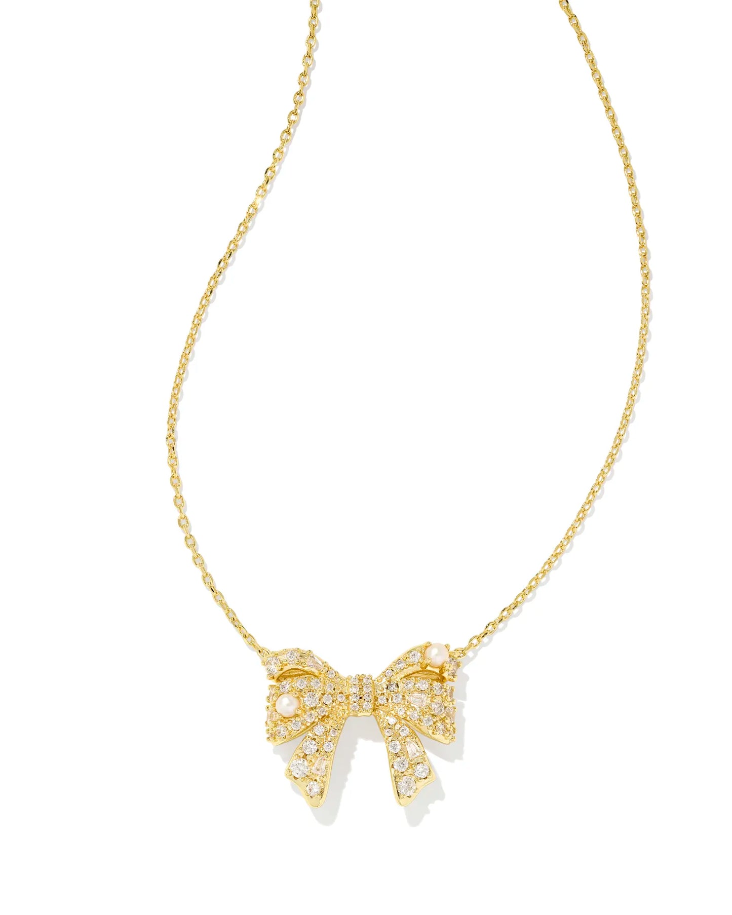 Krista Bow Pendent Necklace Gold White Mix