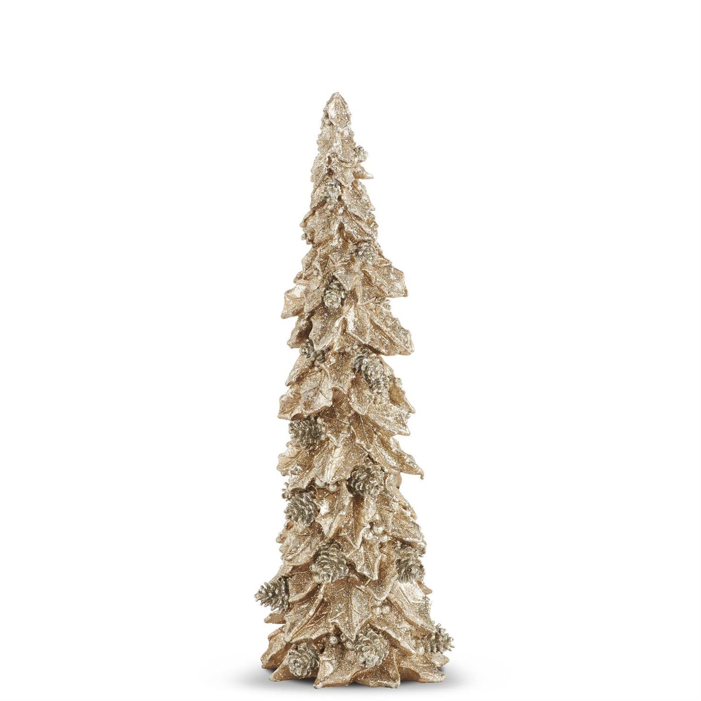 Glittered Gold Resin Holly Leaf Christmas Tree-Small