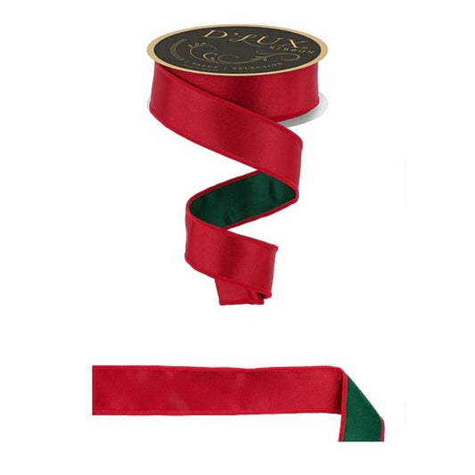 1.5" x 10 YD Wired Satin Fused - Red/Emerald/Green