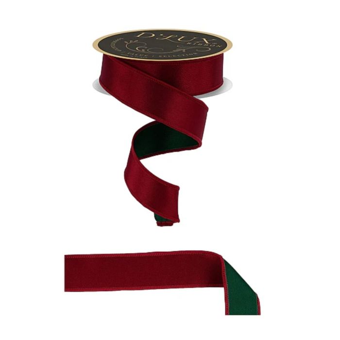 1.5" x 10 YD Wired Satin Fused - Dark Red/Emerald/Green