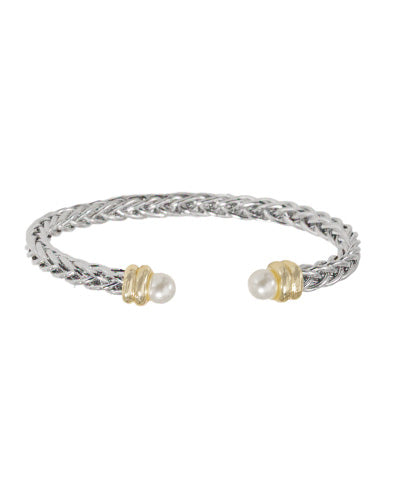 Pearl Accent Cable Chain Cuff Bracelet