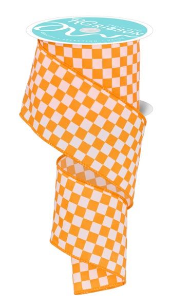 2.5"X10Yd Wired Mini Check - Orange/White
